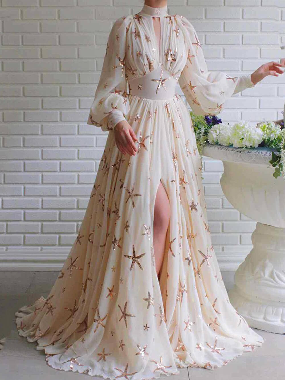 Sequined Chiffon Maxi Dress-CALLISTARI