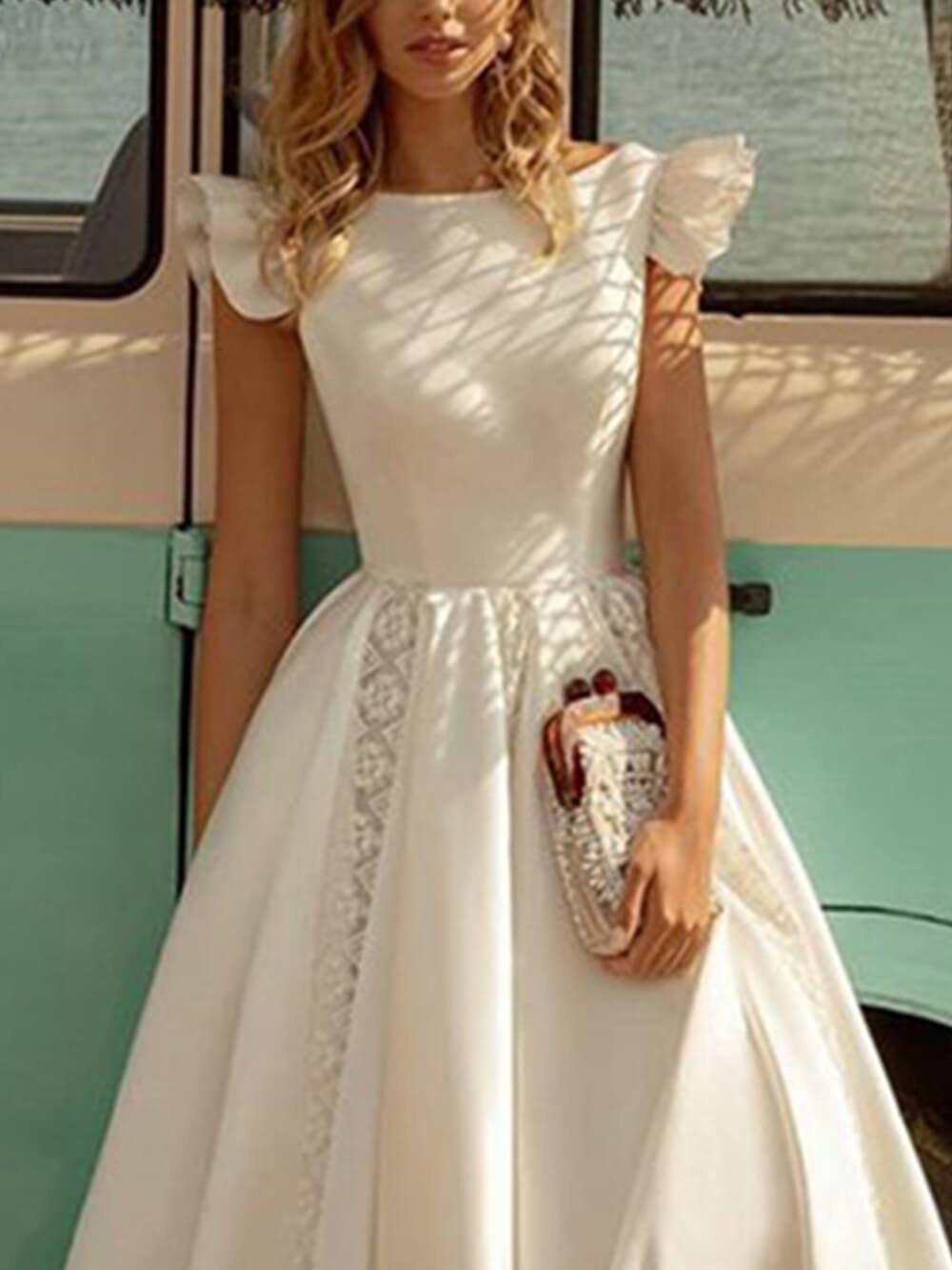 Solid Color Elegant Puff Midi Dress-CALLISTARI