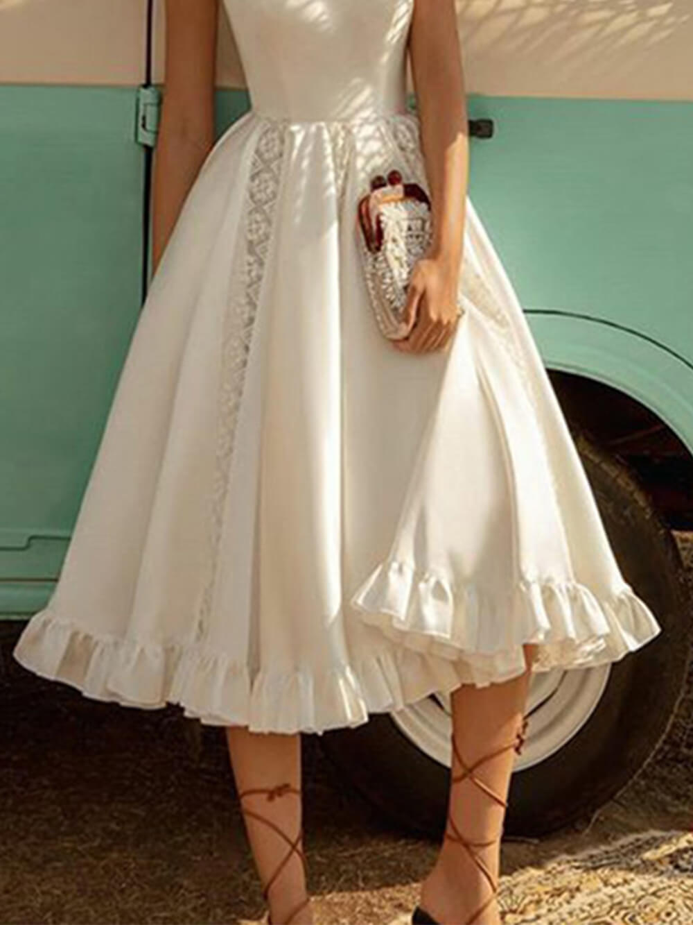 Solid Color Elegant Puff Midi Dress-CALLISTARI