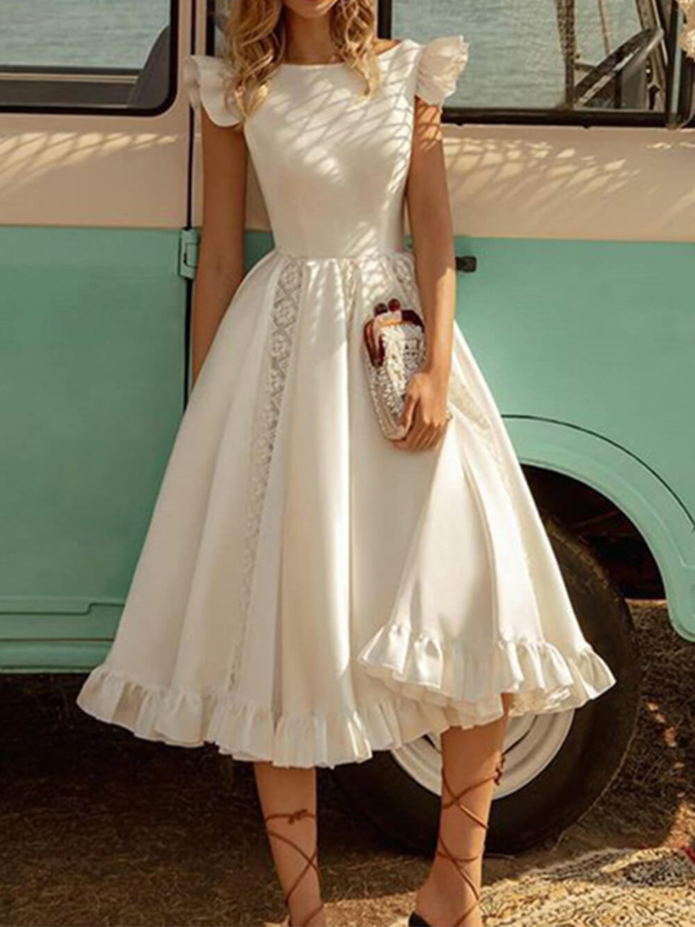 Solid Color Elegant Puff Midi Dress-CALLISTARI