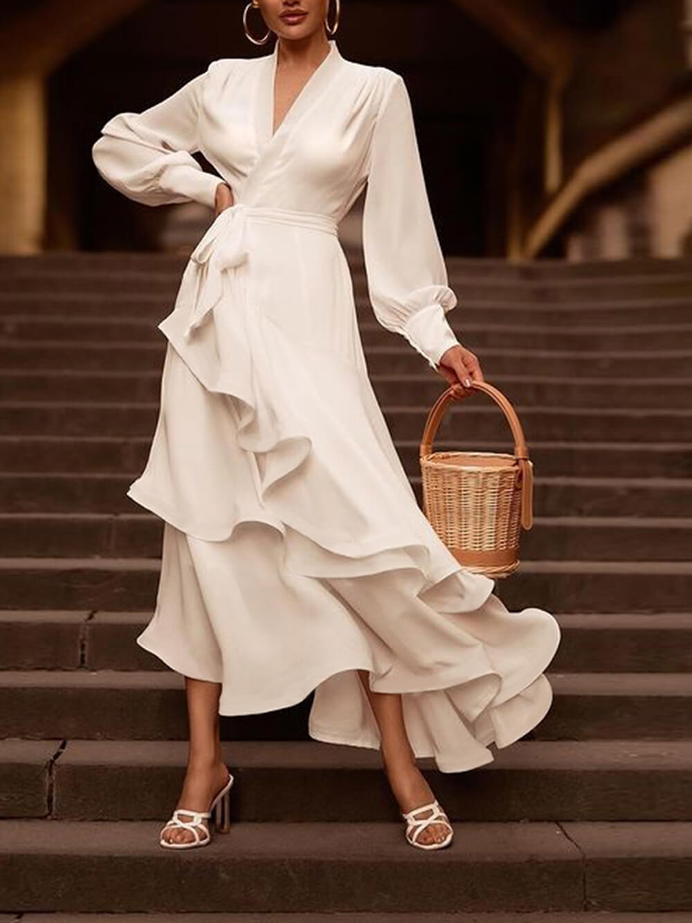 Elegant Ruffled Solid Color Maxi Dress-CALLISTARI