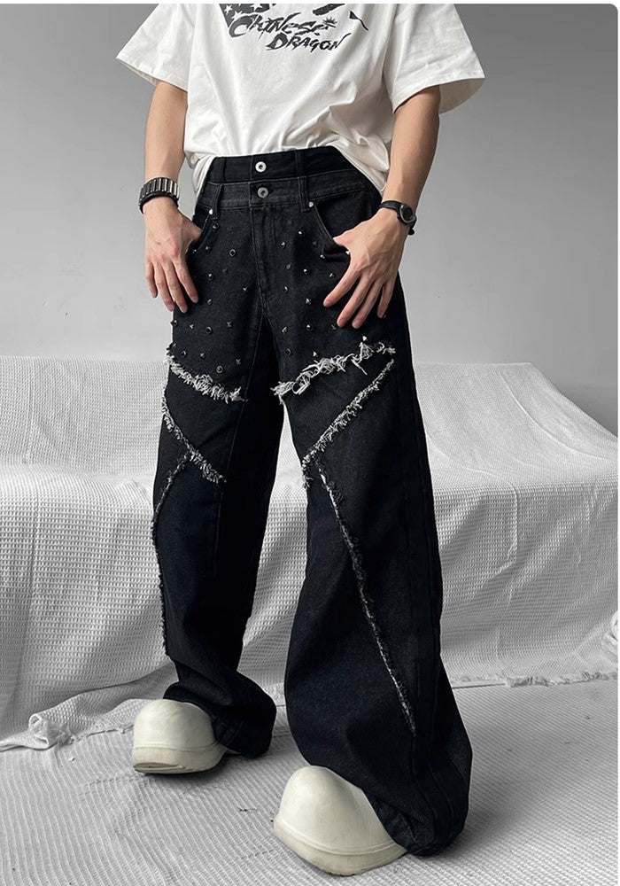 【SHUNP】Fringe patch multi-design wide over denim pants  SP0005-CALLISTARI