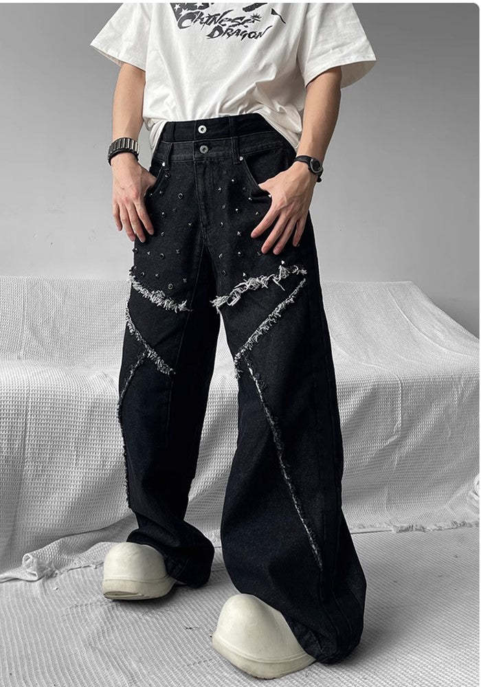 【SHUNP】Fringe patch multi-design wide over denim pants SP0005-CALLISTARI