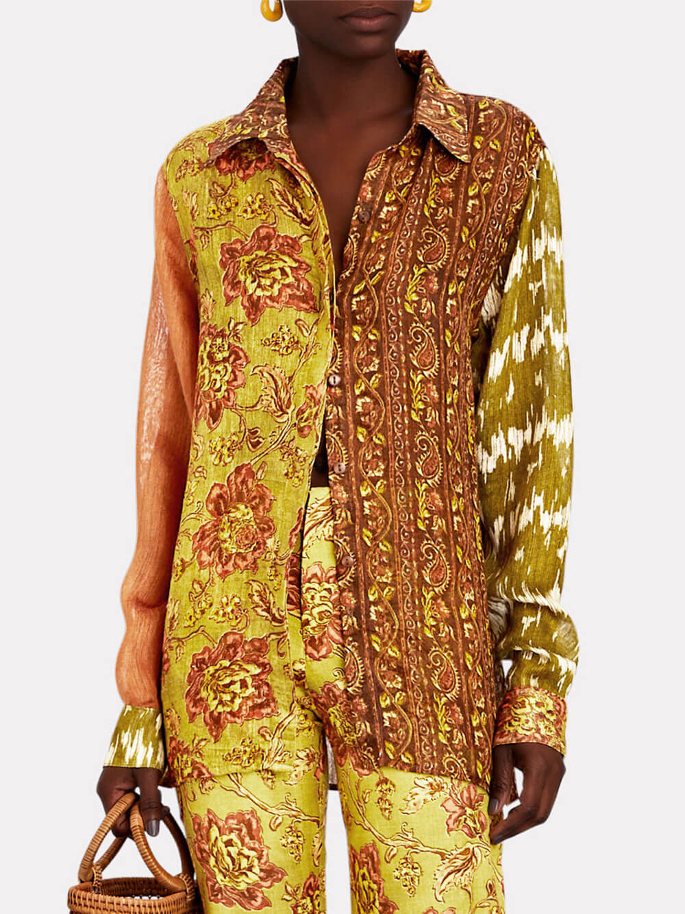 Unique Cliff Recycled Ethnic Print Button Top-CALLISTARI