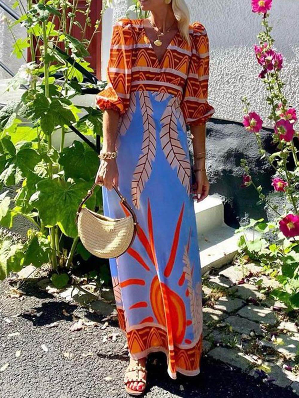 Unique Ethnic Print Bohemian Maxi Dress-CALLISTARI