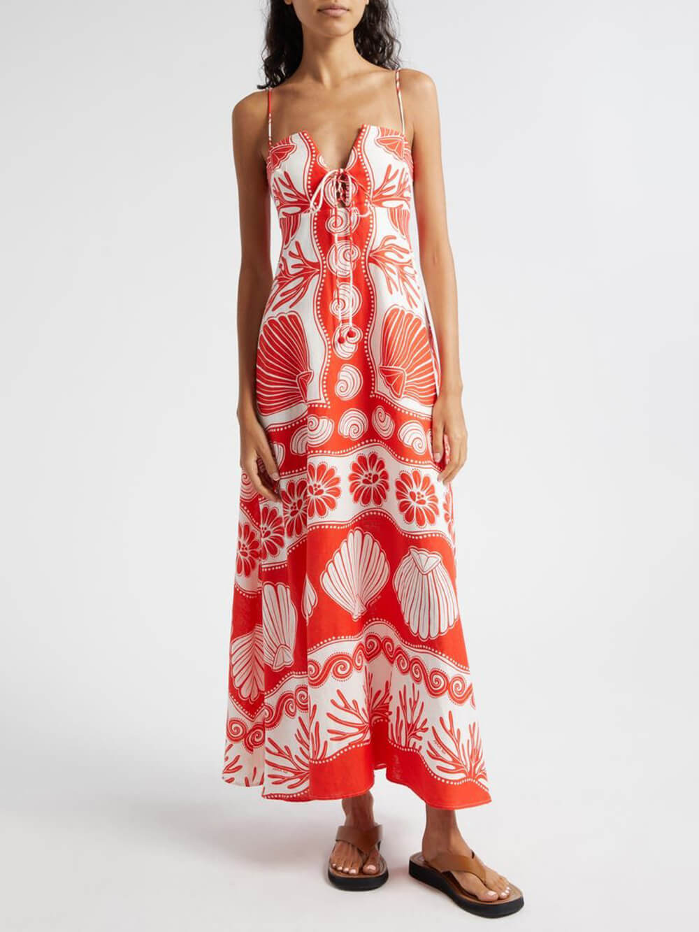 Callistari Shell Unique Print Front Lace-Up Loose Maxi Dress-CALLISTARI