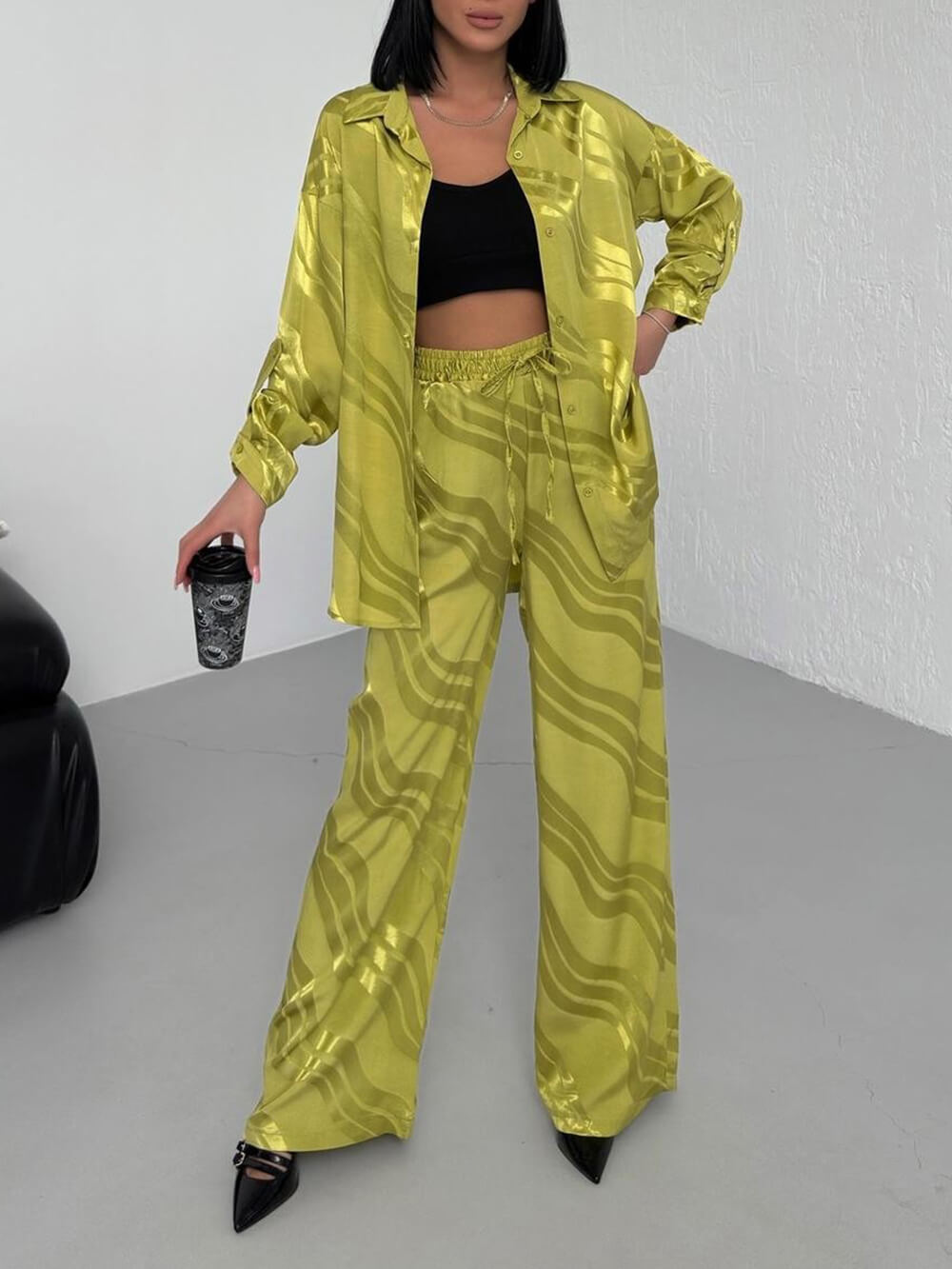 Callistari Unique Wave Print Loose Oversized Shirt-CALLISTARI