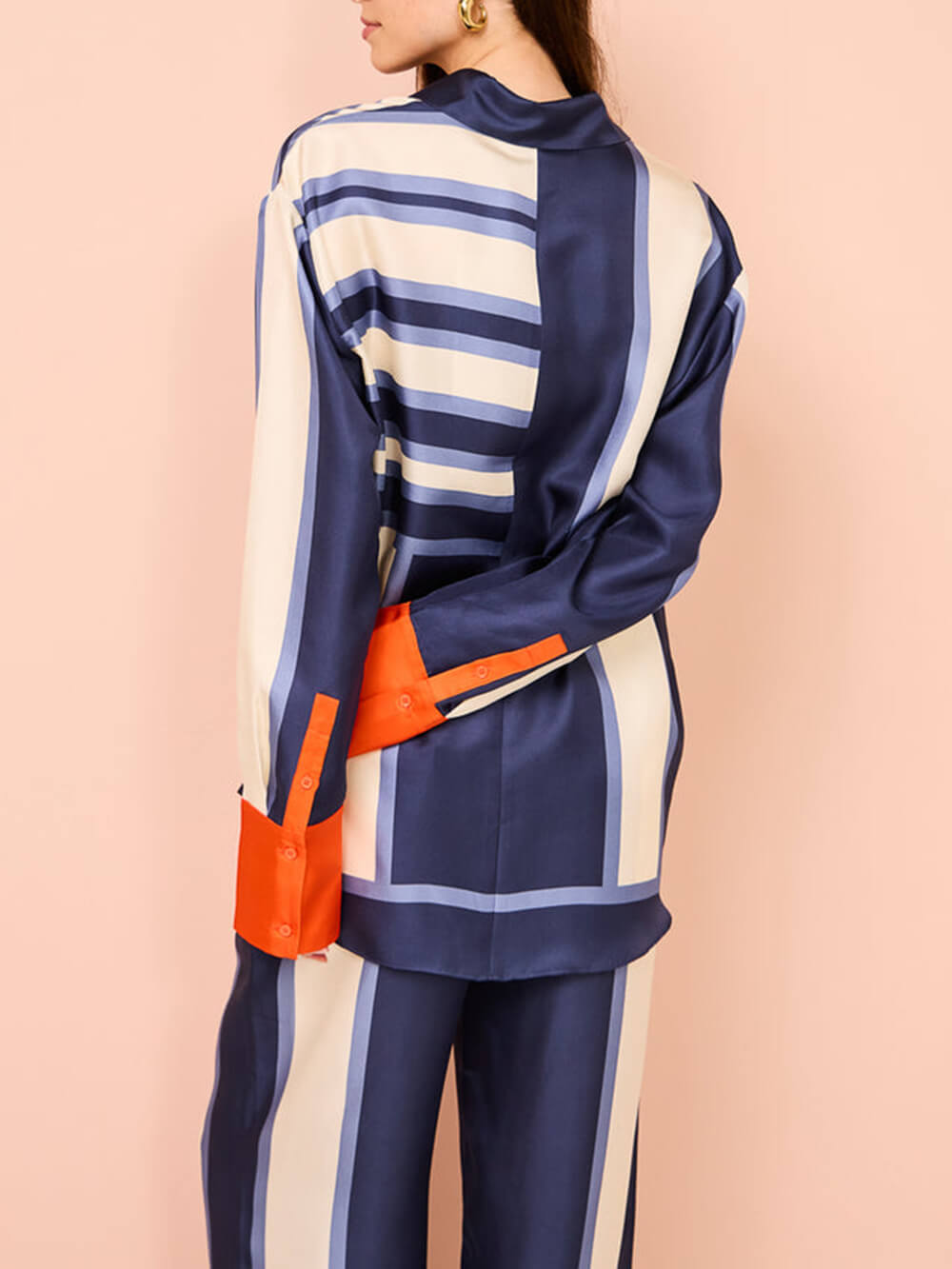 Callistari Exquisite Unique Striped Print Patchwork Kutton Oversized Blouse-CALLISTARI