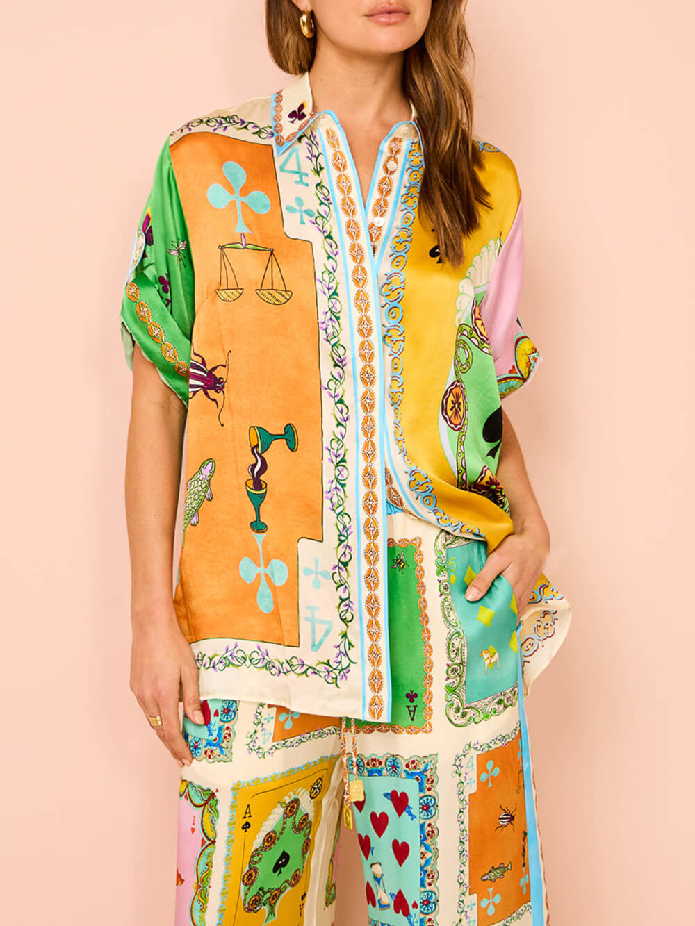 Callistari Fun Summer Unique Printed Button Up Oversized Shirt Outfit-CALLISTARI