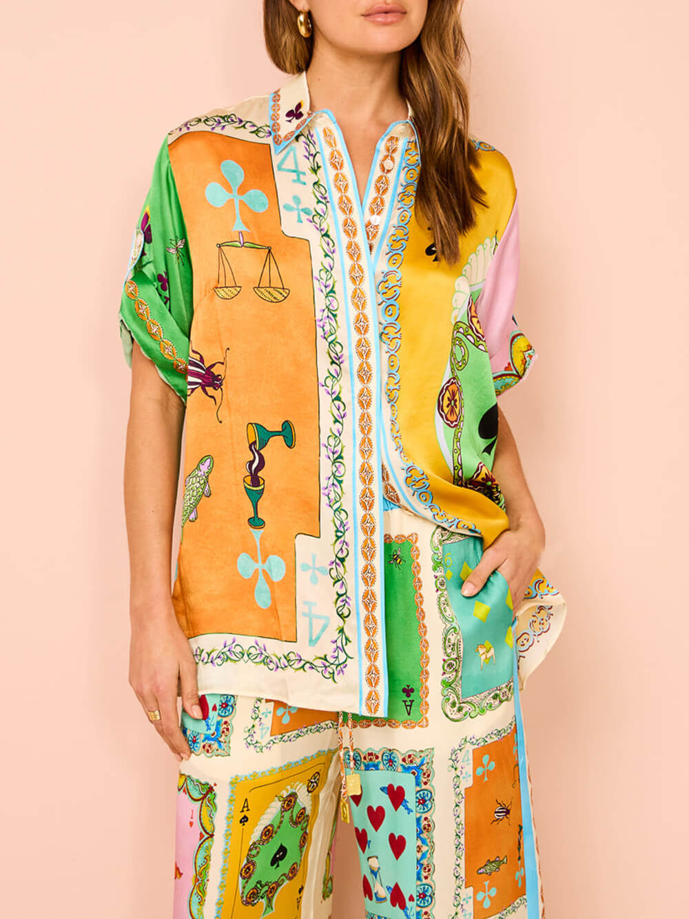 Callistari Fun Summer Unique Printed Button Up Oversized Shirt Outfit-CALLISTARI