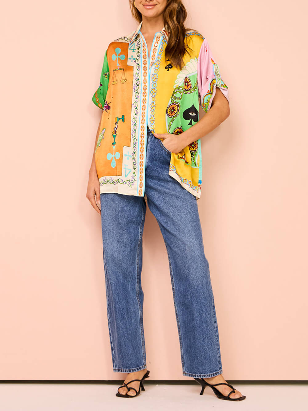 Callistari Fun Summer Unique Printed Button Up Oversized Shirt Outfit-CALLISTARI