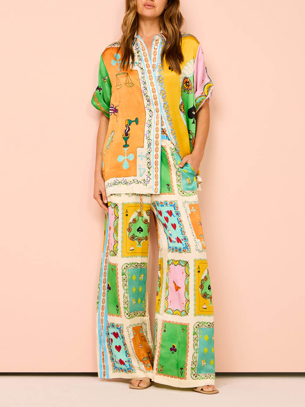 Callistari Fun Summer Unique Printed Button Up Oversized Shirt Outfit-CALLISTARI