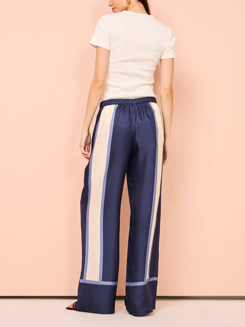 Callistari Striped Patchwork Unique Printed Elastic Waist Pocket Wide Leg Pants-CALLISTARI
