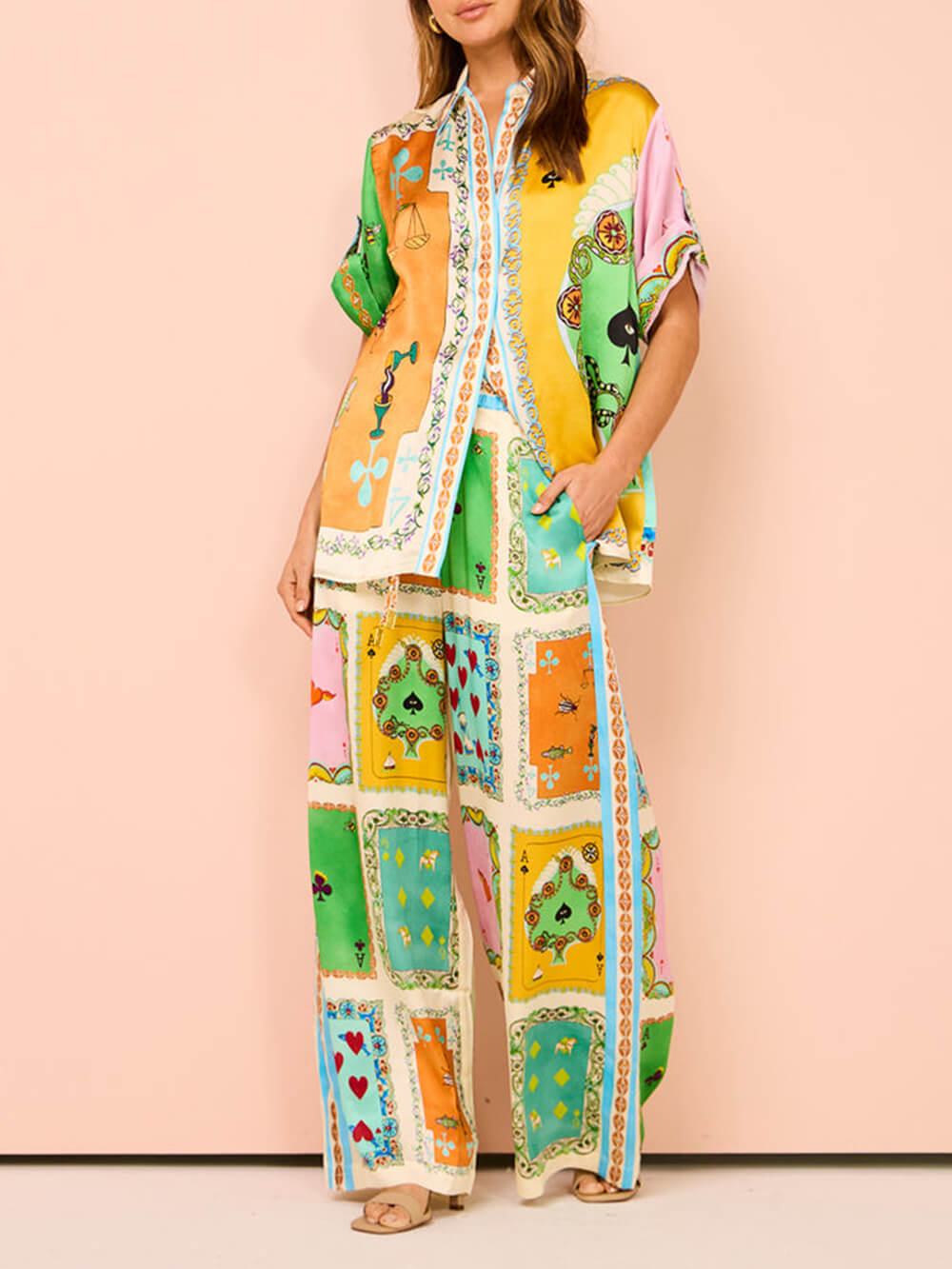 Callistari Fun Summer Unique Printed Button Up Oversized Shirt Outfit-CALLISTARI