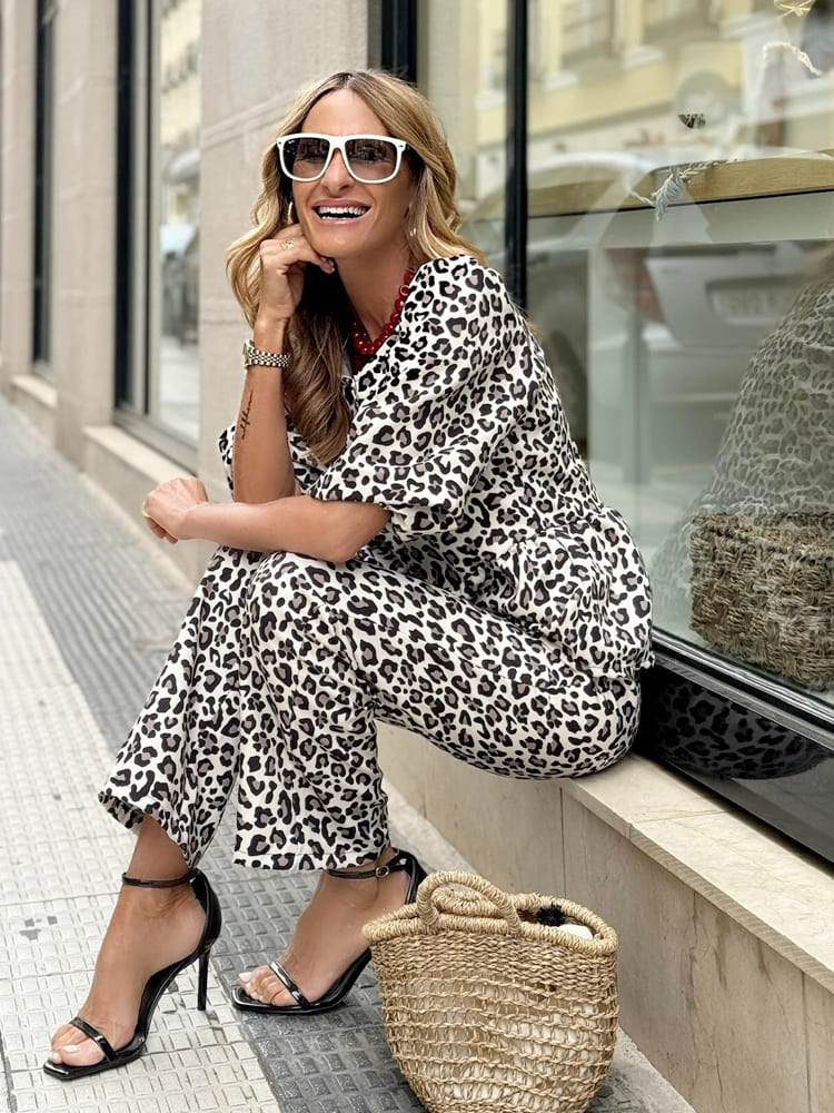 Casual Leopard Print Cardigan and Pants Set-Mesadic