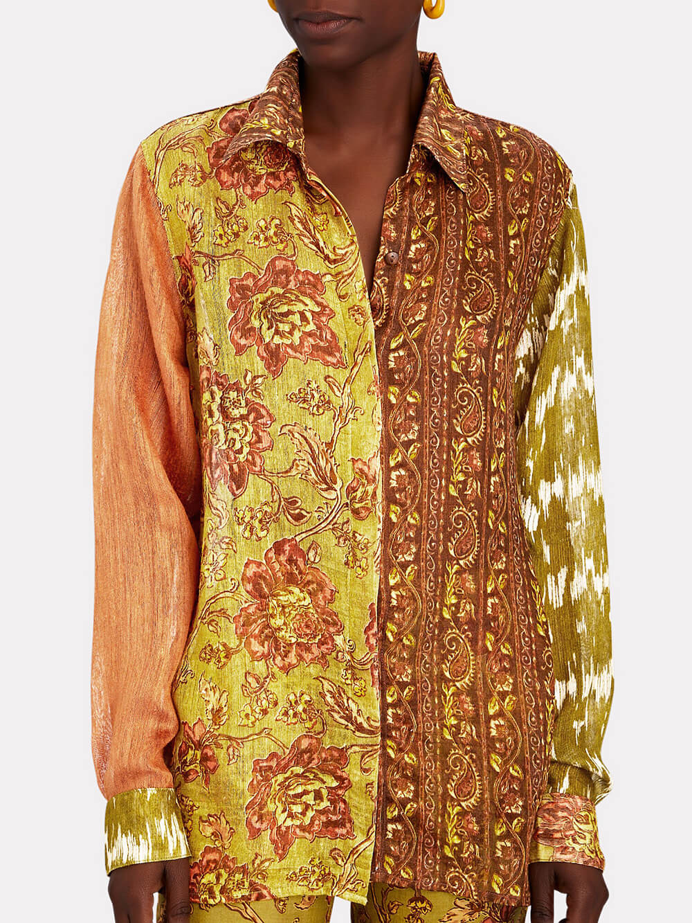 Unique Cliff Recycled Ethnic Print Button Top-CALLISTARI