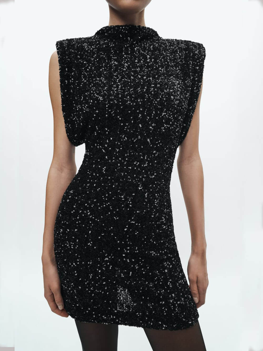 Shoulder Pads Sequin Dress-CALLISTARI