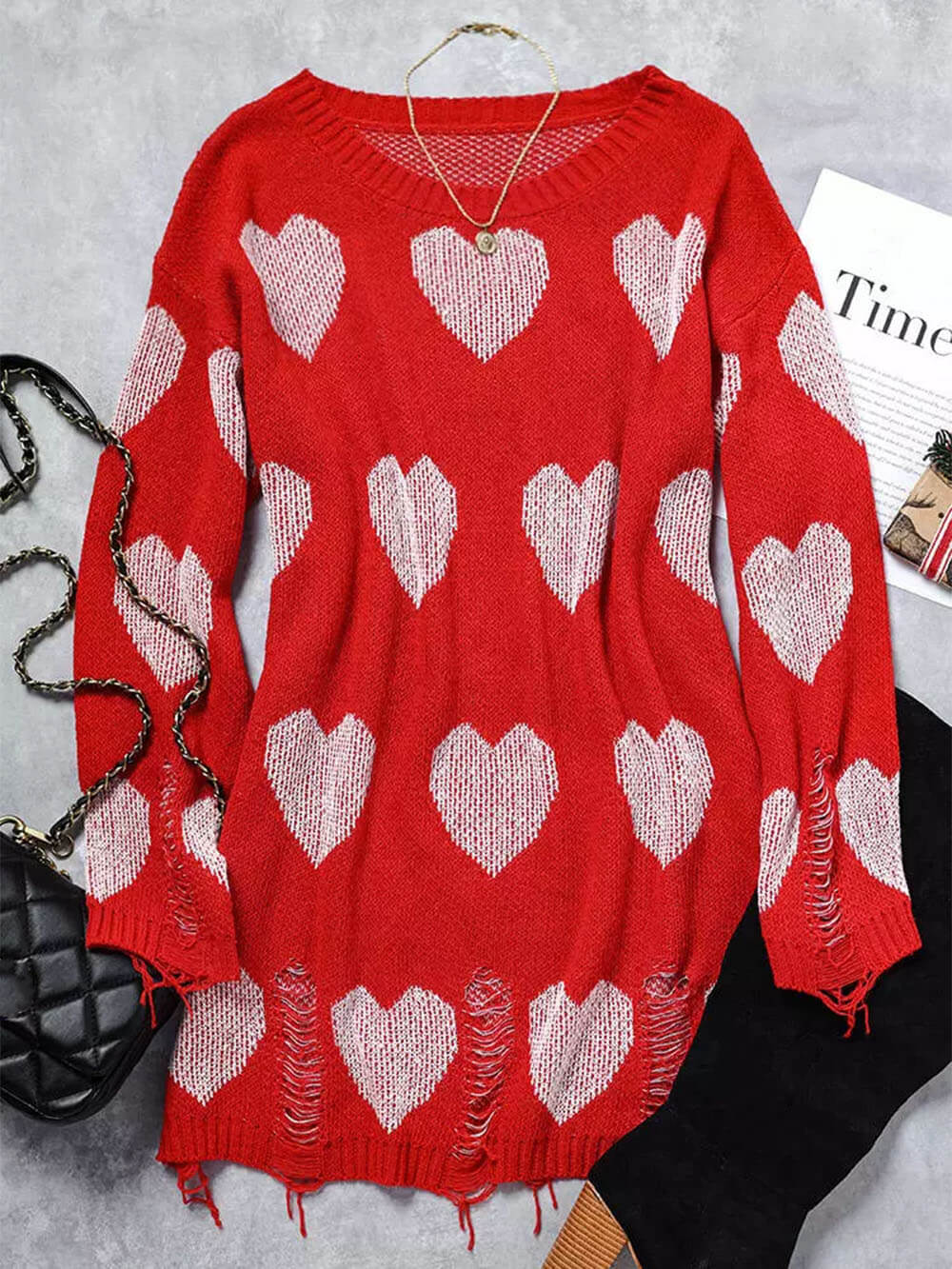Hollow Out Hole Heart Sweater Dress-CALLISTARI