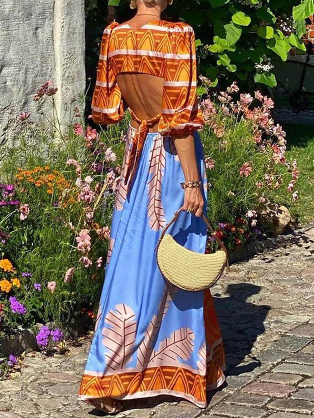 Unique Ethnic Print Bohemian Maxi Dress-CALLISTARI