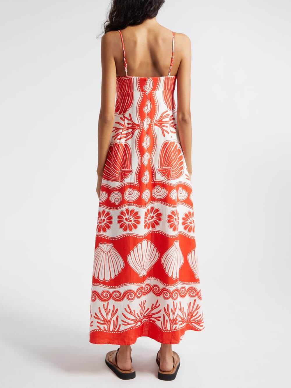 Callistari Shell Unique Print Front Lace-Up Loose Maxi Dress-CALLISTARI