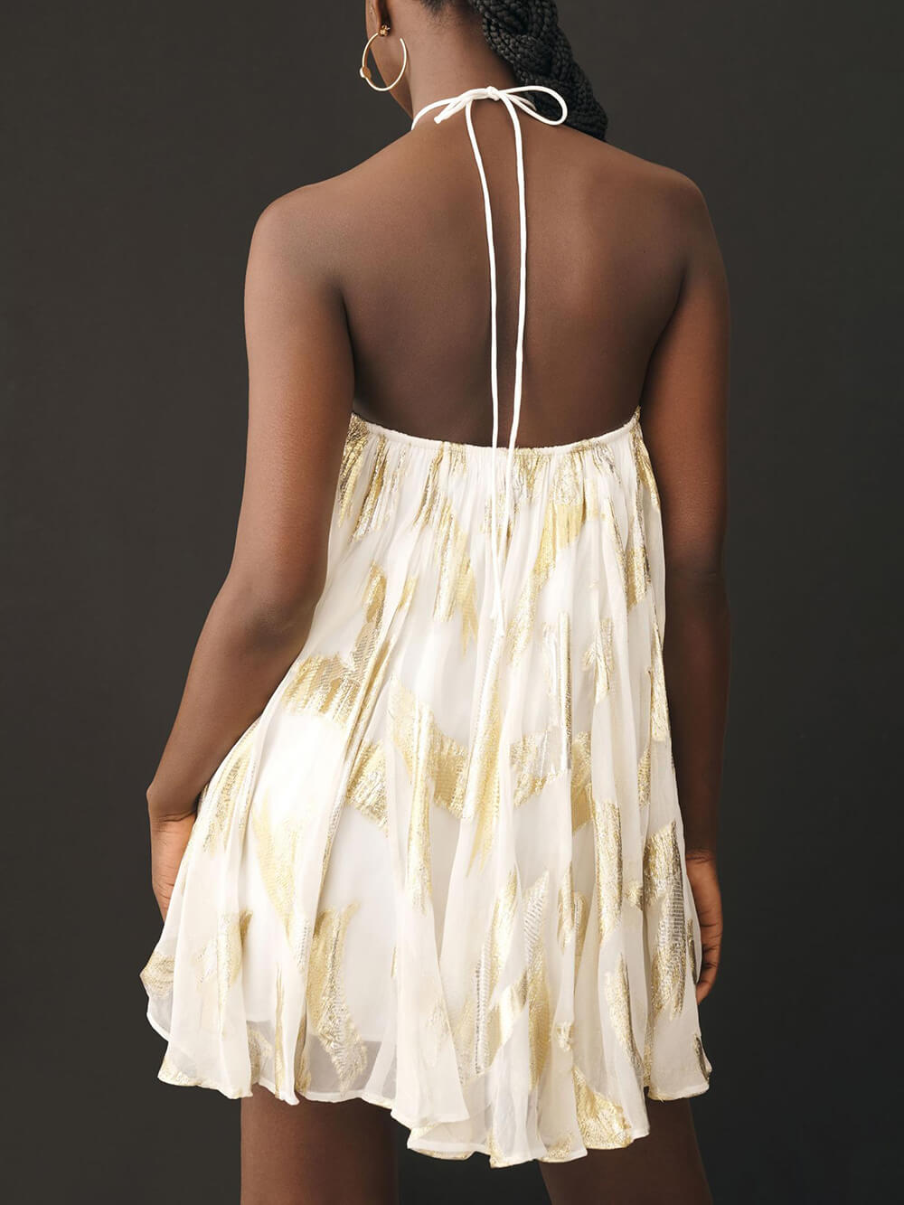 Sequins Hanging Neck Halter Print Swing Mini Dress-CALLISTARI