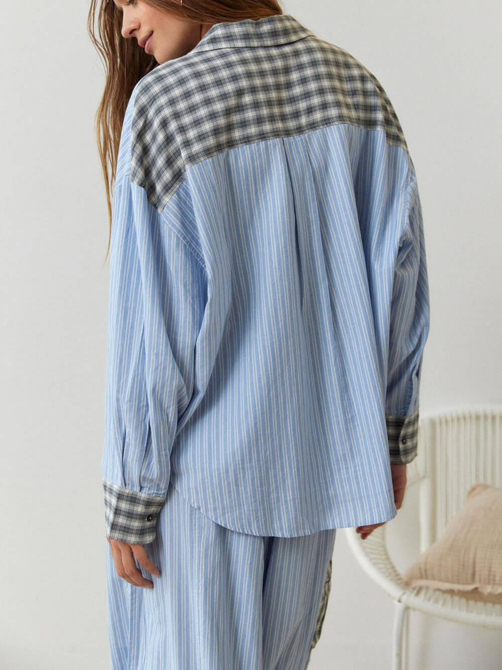 Sky Blue Loose Splice Pajama Set-Mesadic