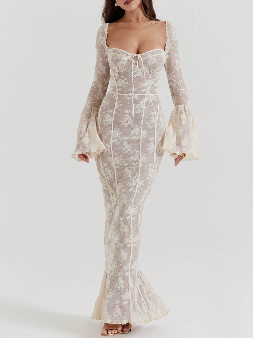 Vintage Cream Lace Maxi Dress-CALLISTARI