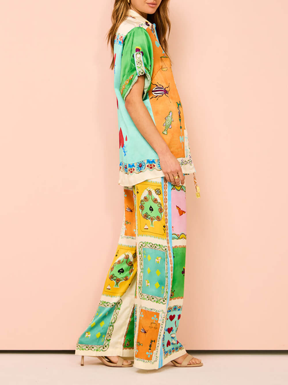 Callistari Fun Summer Unique Printed Button Up Oversized Shirt Outfit-CALLISTARI