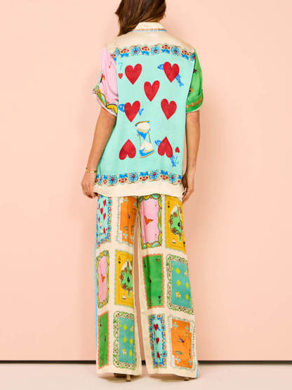 Callistari Fun Summer Unique Printed Button Up Oversized Shirt Outfit-CALLISTARI