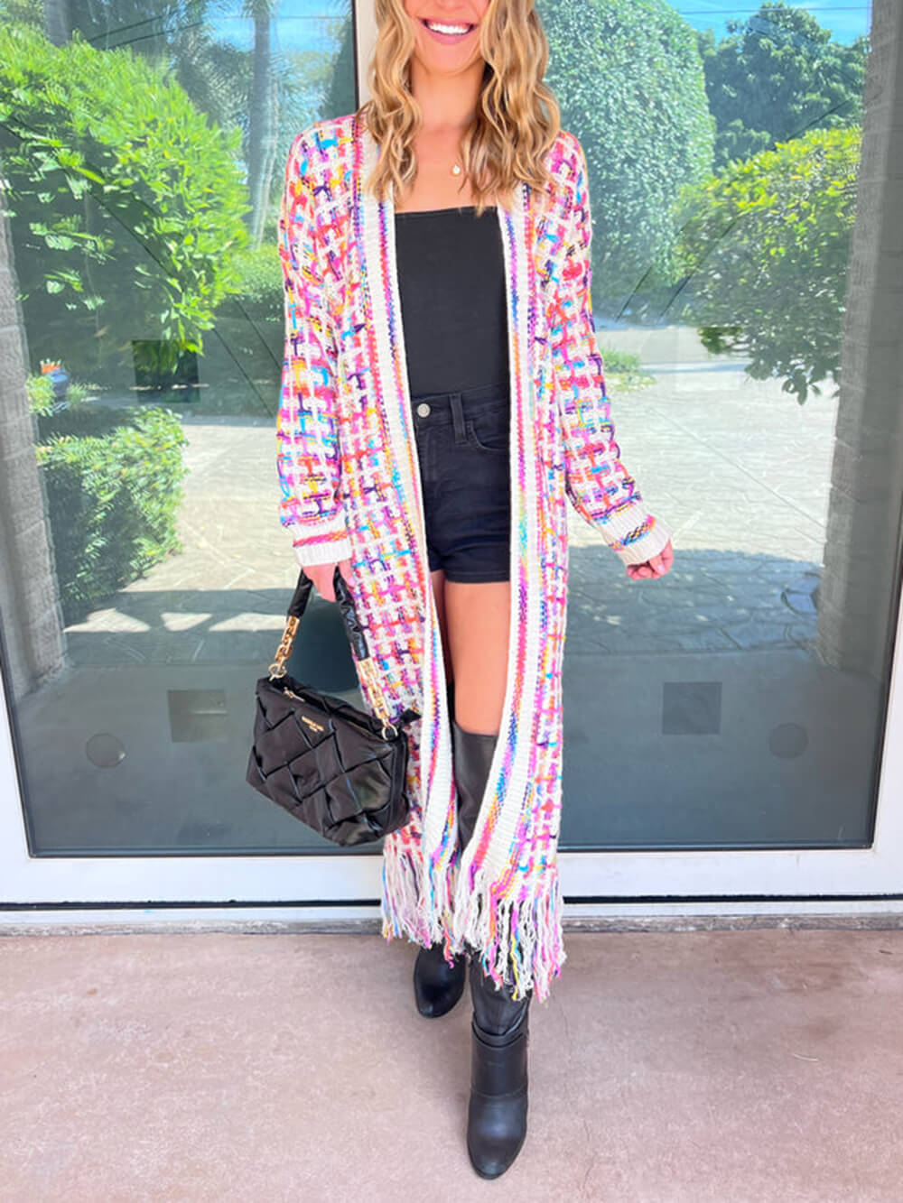 Boho Multicolor Fringe Hem Longline Cardigan-CALLISTARI