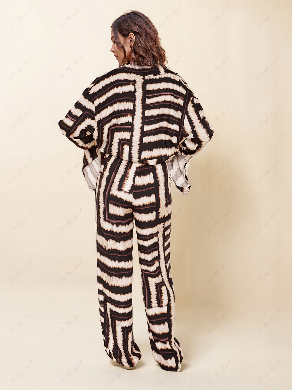 Callistari Signature Strip Textured Chocolate Print Loose Shirt-CALLISTARI