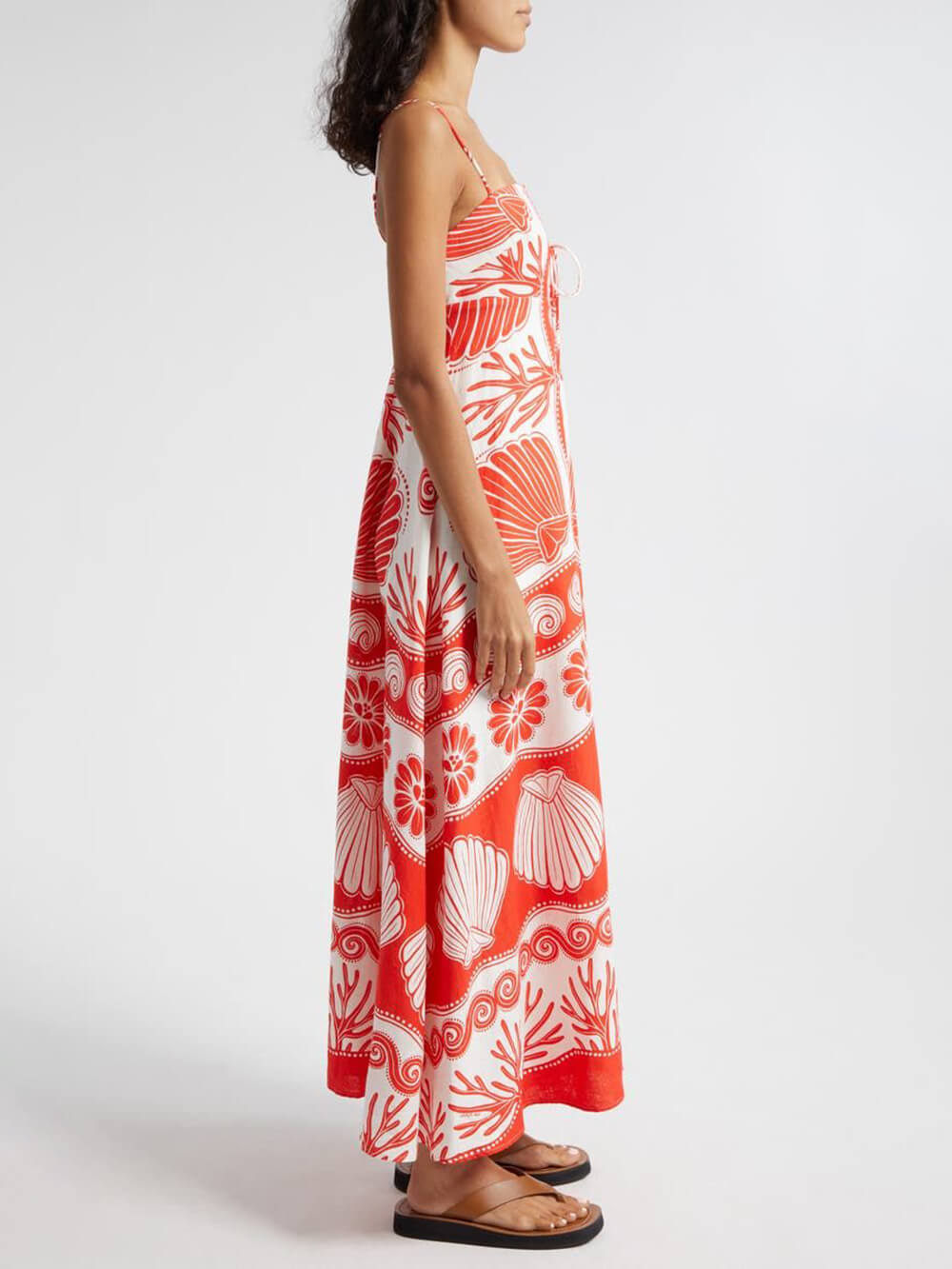 Callistari Shell Unique Print Front Lace-Up Loose Maxi Dress-CALLISTARI