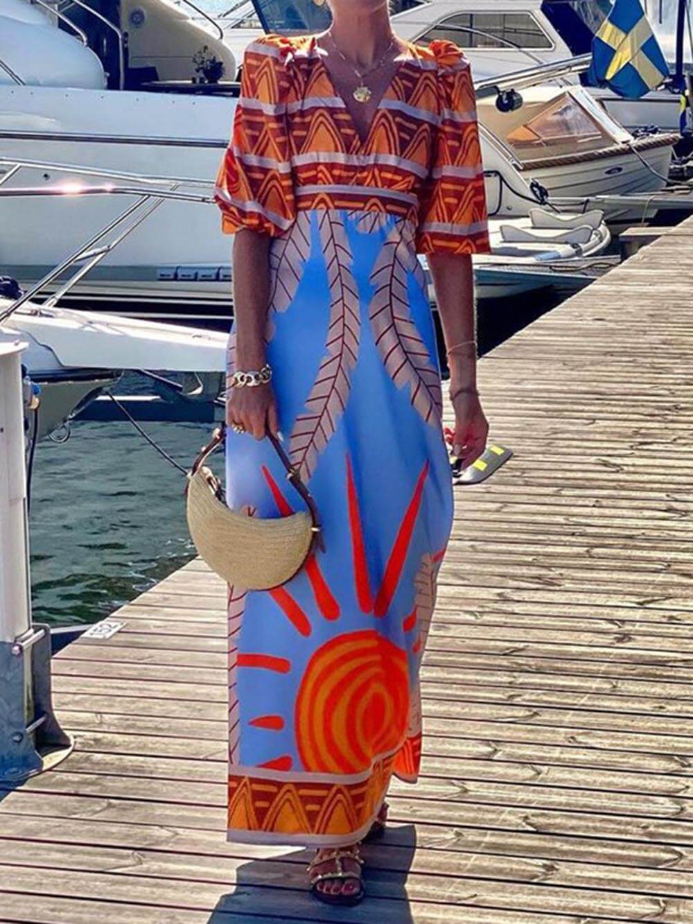Unique Ethnic Print Bohemian Maxi Dress-CALLISTARI