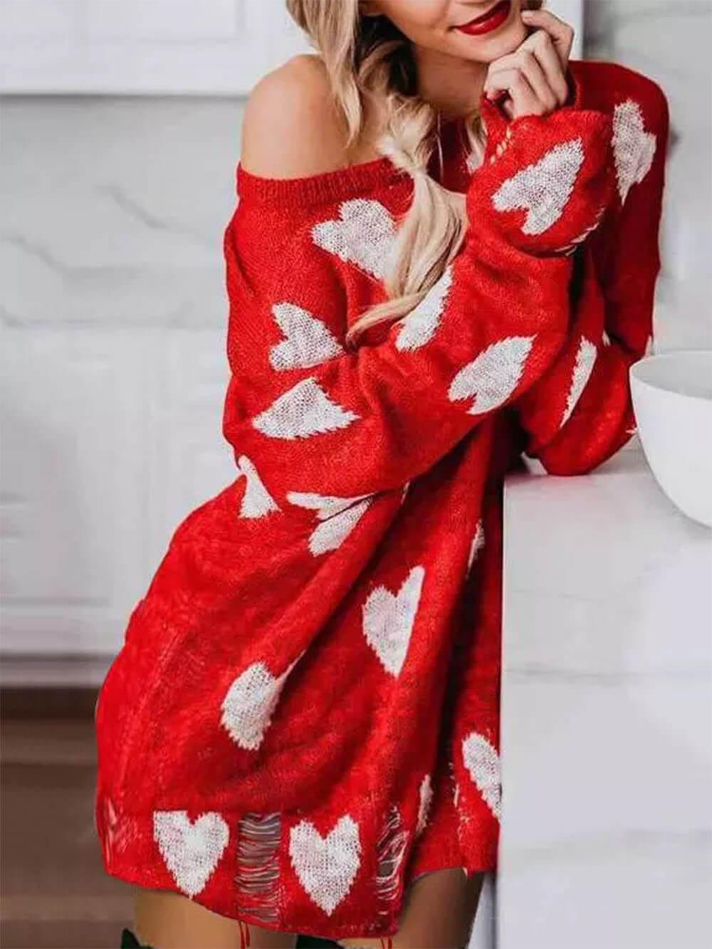 Hollow Out Hole Heart Sweater Dress-CALLISTARI
