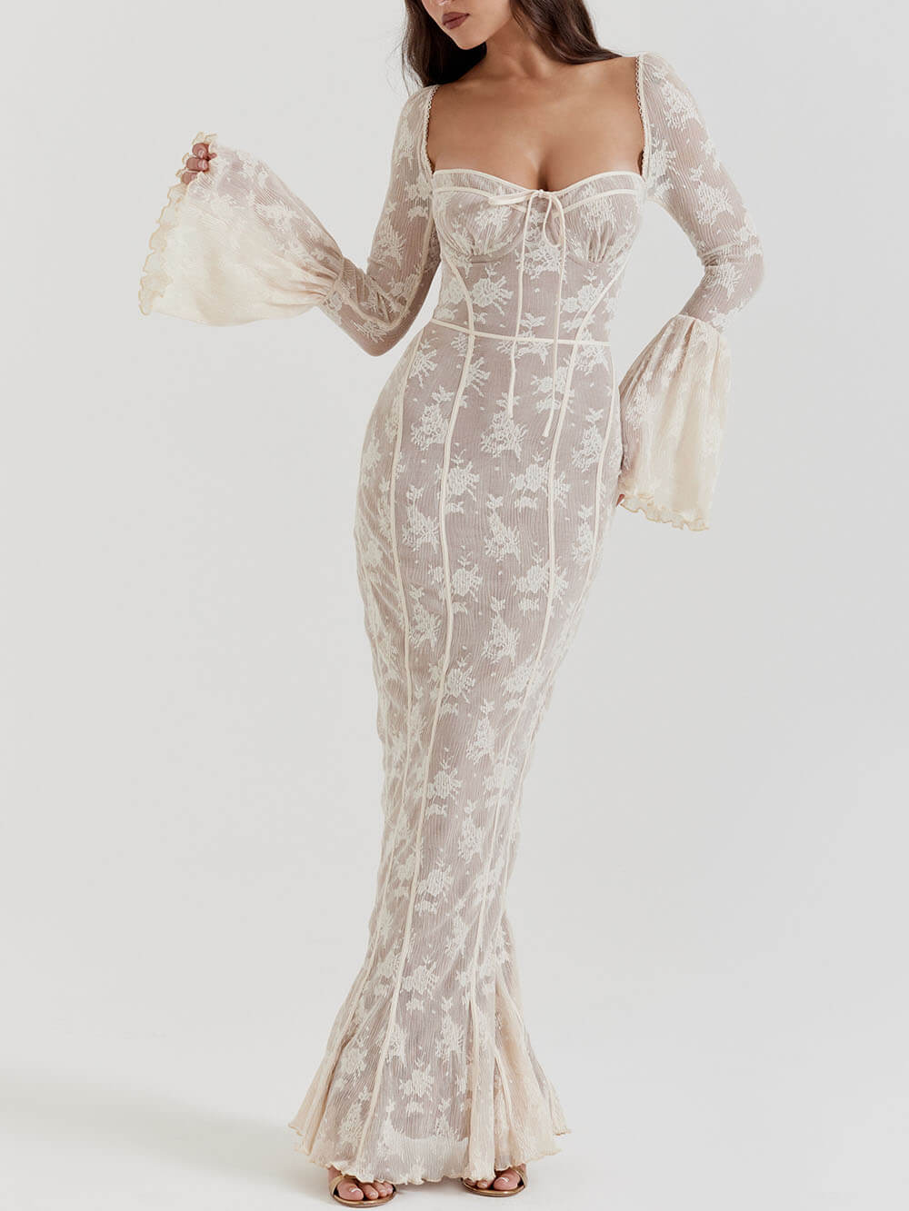 Vintage Cream Lace Maxi Dress-CALLISTARI