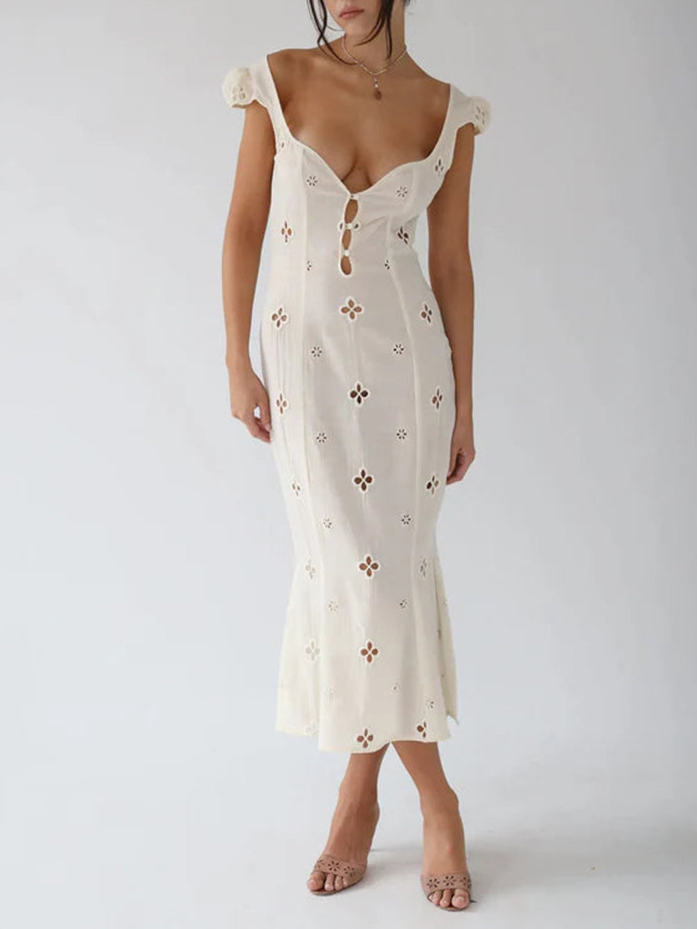 Solid Hollow Slim Maxi Dress-CALLISTARI