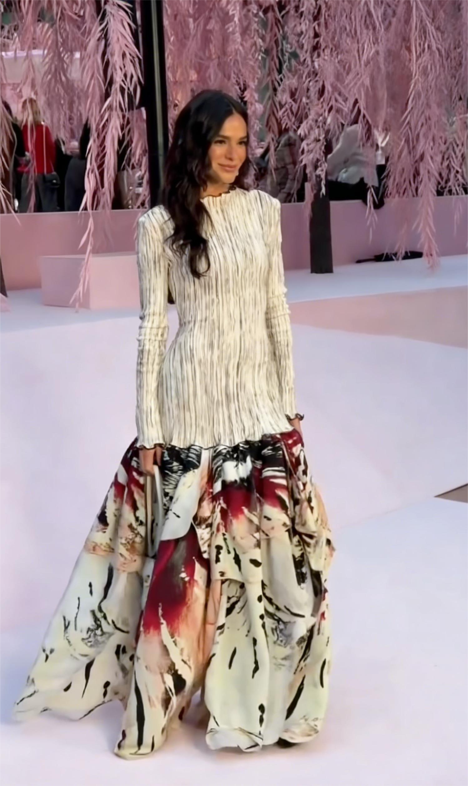 Abstract floral ruffled maxi skirt