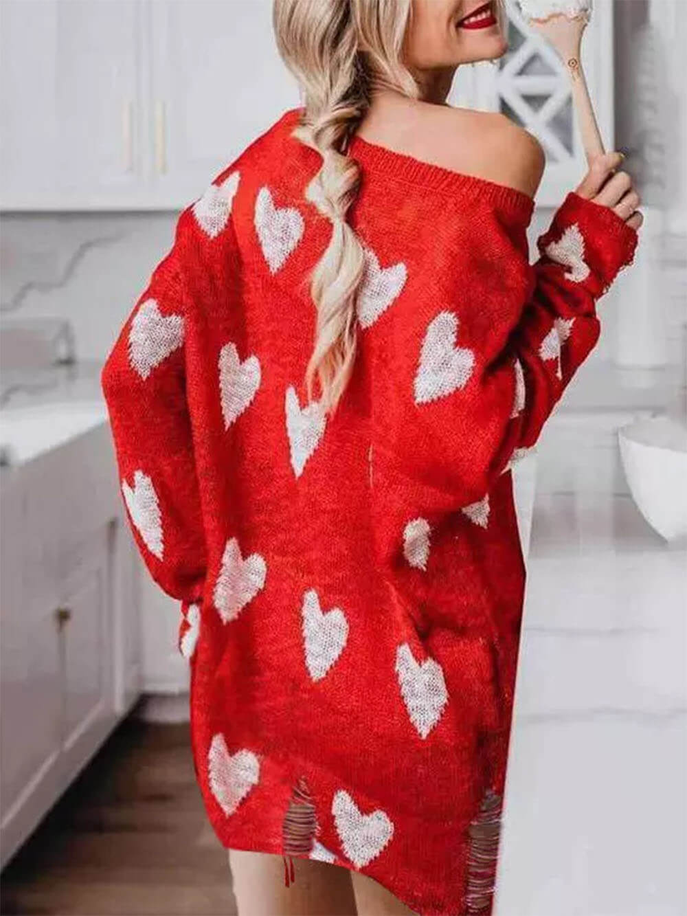 Hollow Out Hole Heart Sweater Dress-CALLISTARI