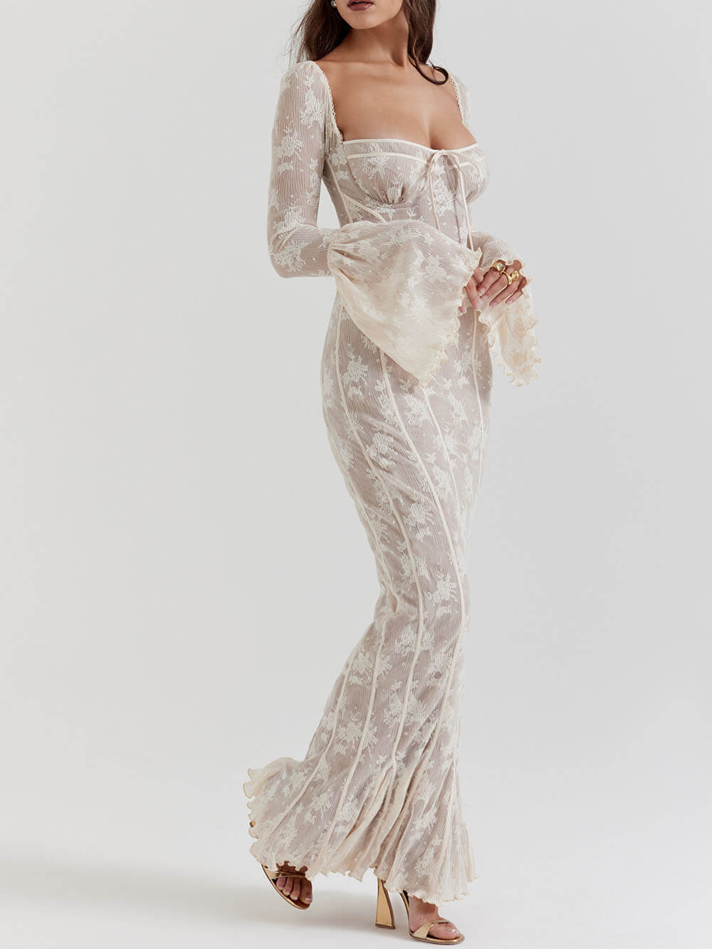 Vintage Cream Lace Maxi Dress-CALLISTARI
