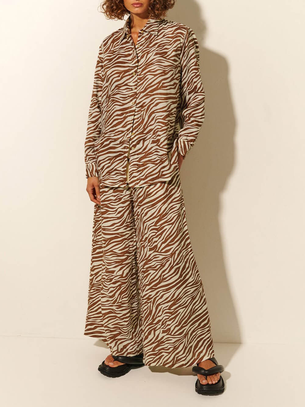 Callistari Button Open Collar Loose Zebra Print Shirt-CALLISTARI