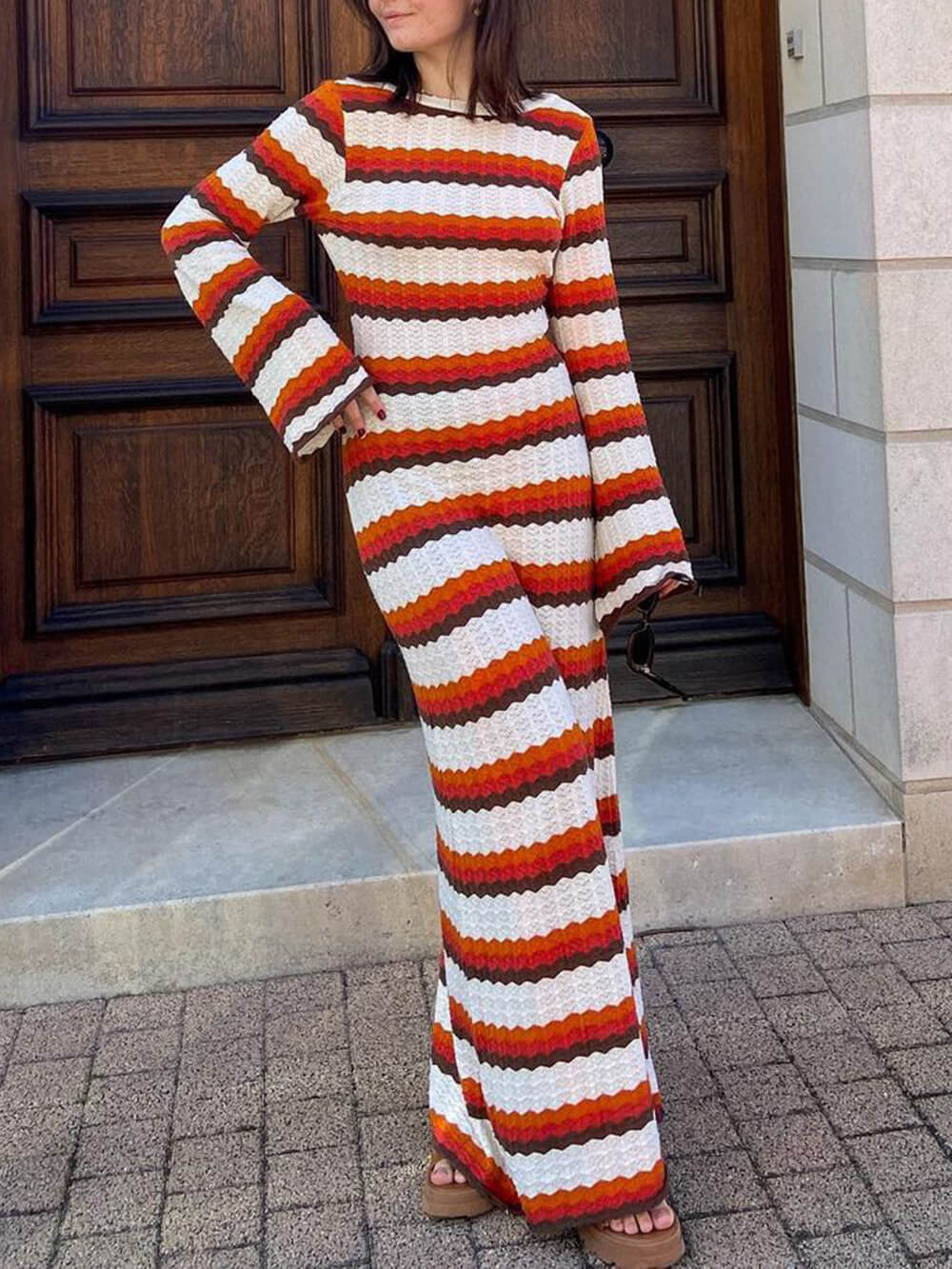 Zigzag Pattern Crochet Open Back Maxi Dress-CALLISTARI