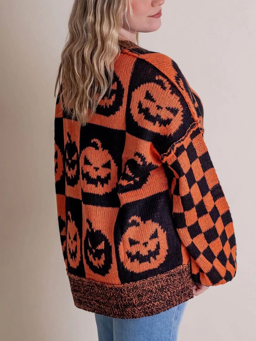 Halloween Jack-O-Lantern Plaid Sweater-CALLISTARI