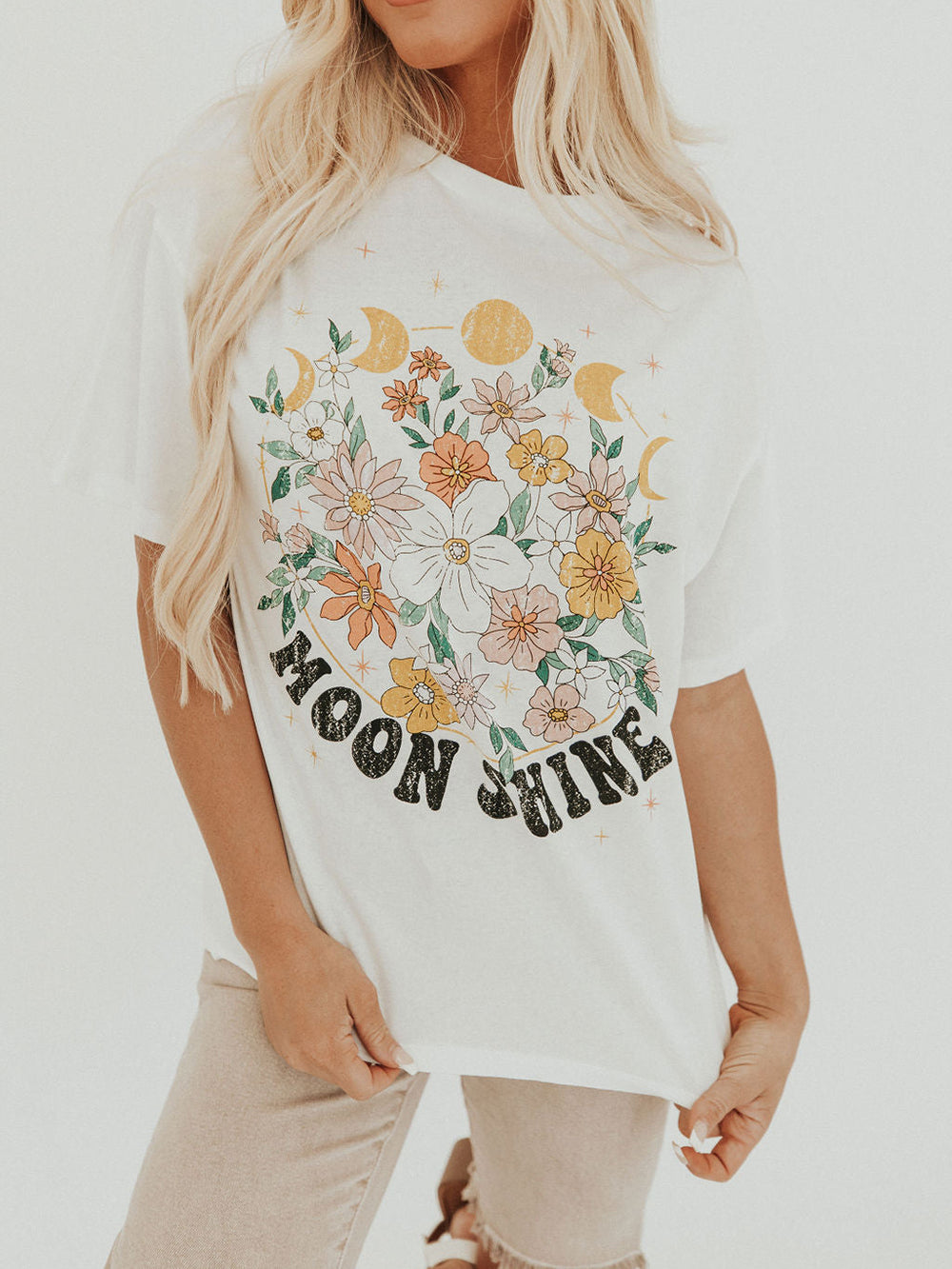 Floral Moon Shine Graphic Tee-CALLISTARI