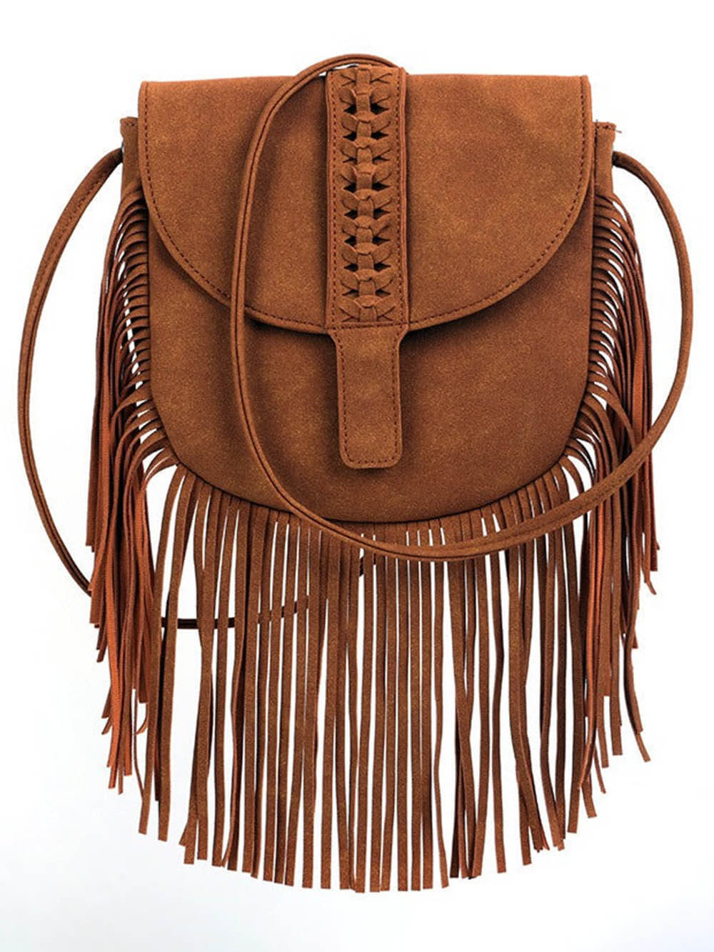 Woven Semi Circular Leather Tassel Crossbody Bag-CALLISTARI