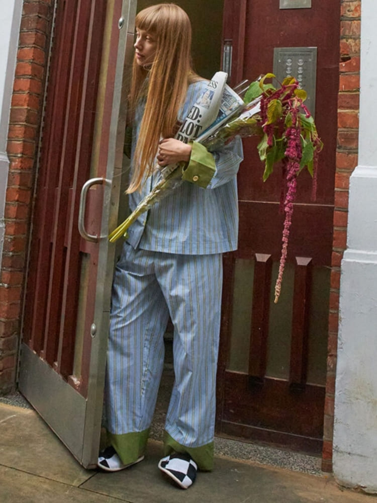 Striped Color-Block Pajama Set-Mesadic