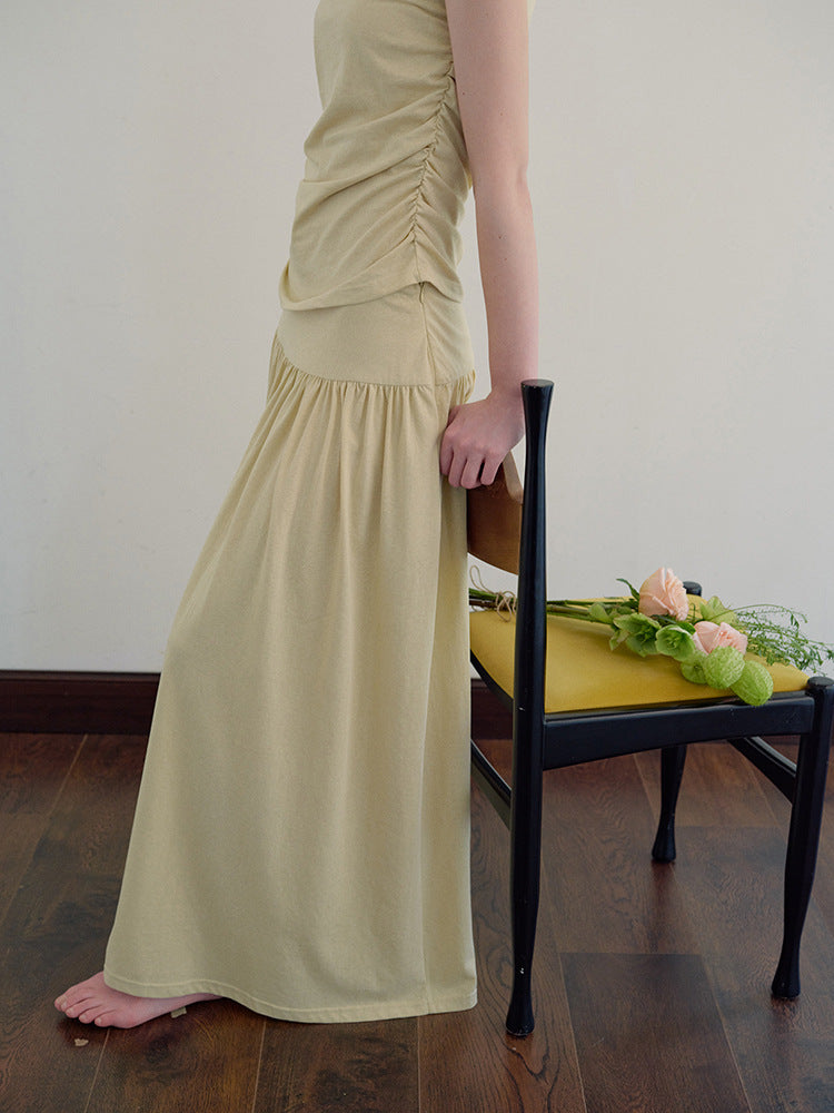 Knit Waist Cinched Pleated Skirt-CALLISTARI