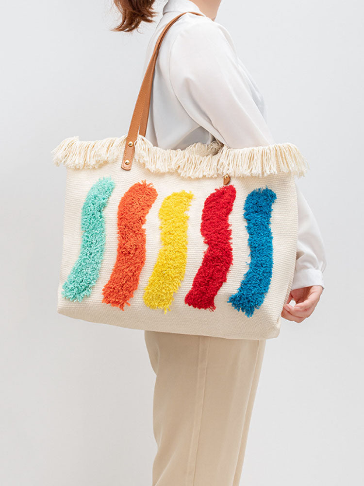Embroidered Rainbow Pattern Tote Bag-CALLISTARI