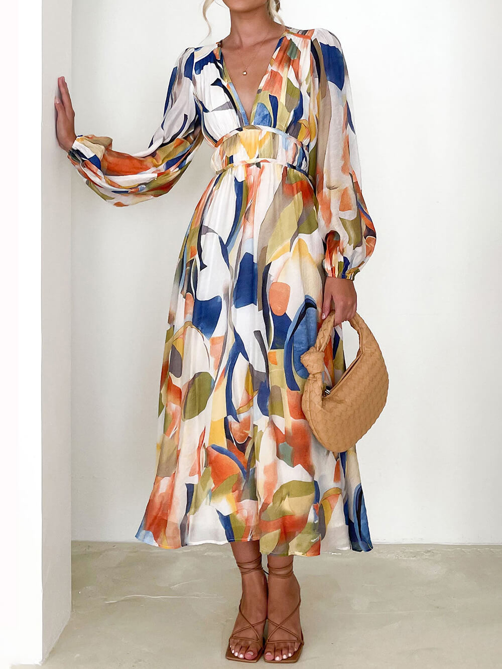 Colorful Geometric Pattern Maxi Dress-CALLISTARI