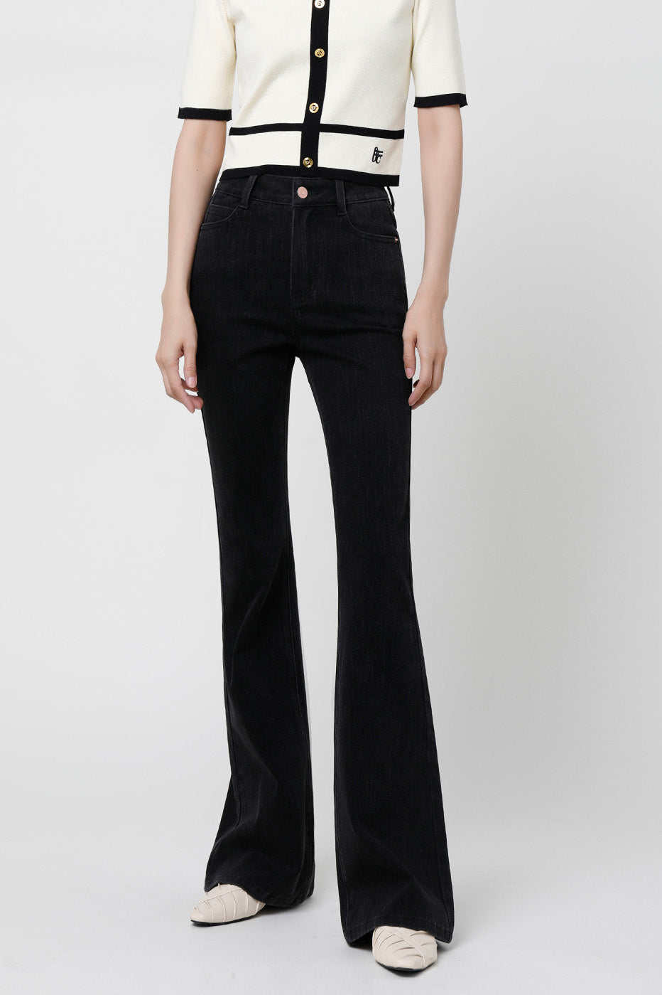 Black Slim Flare Jeans-ROVOLE