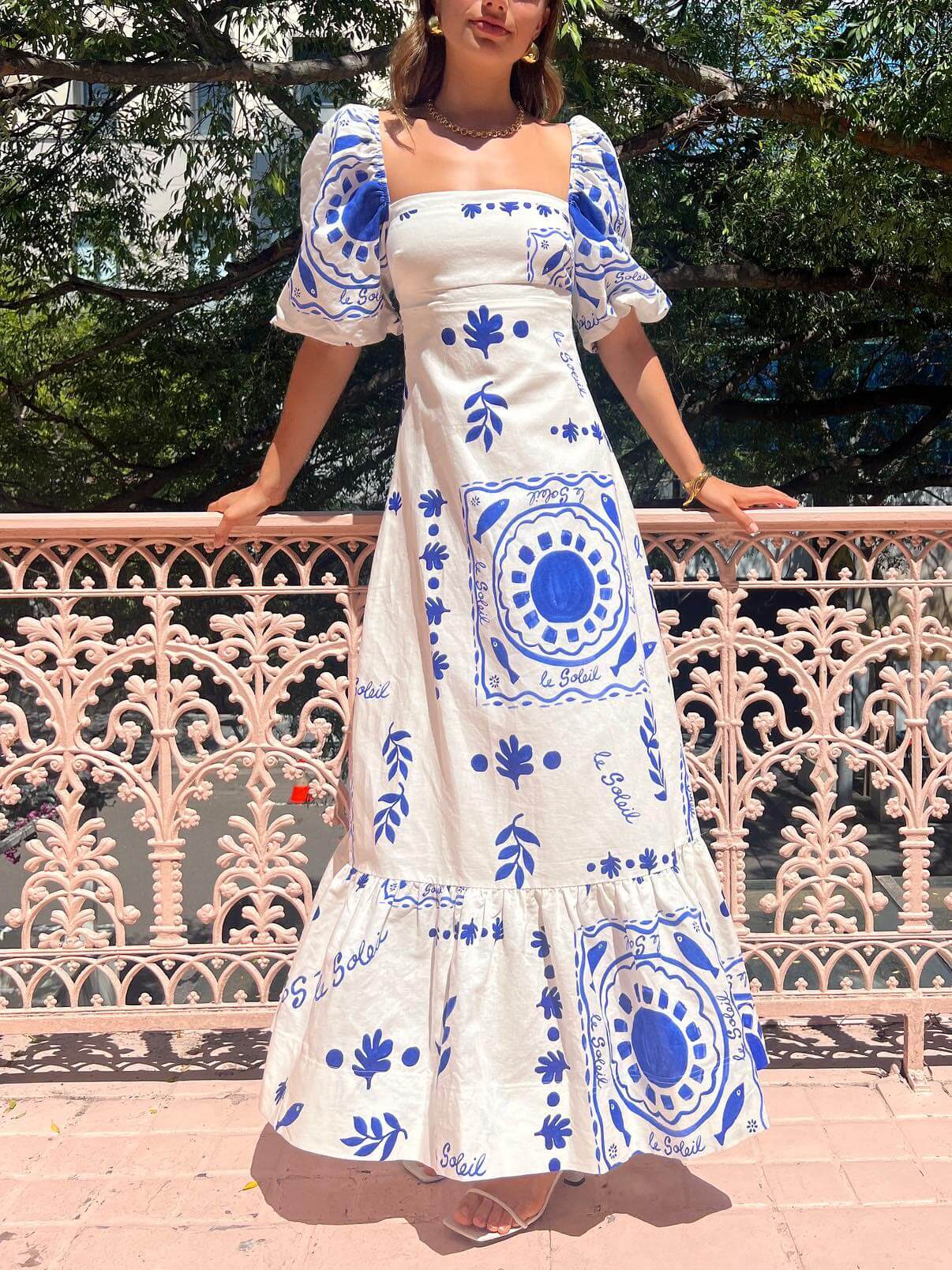 Vacation Puff Sleeve Midi Dress-CALLISTARI